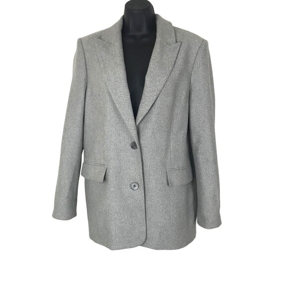 Aritzia Wilfred Grey Herringbone Print Wool Cashmere Blend Size S - Picture 3 of 8